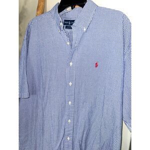 Ralph Lauren Blake 2XL Mens 100% Cotton SS Blue Checkered Button Down Shirt